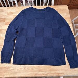 Lucky Brand Men's Deep Blue Checkered Crewneck Sweater